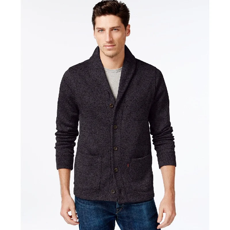 Men's crater knit sweater-Levi's Men's Rand Shawl-Collar Cardigan Black Size Large