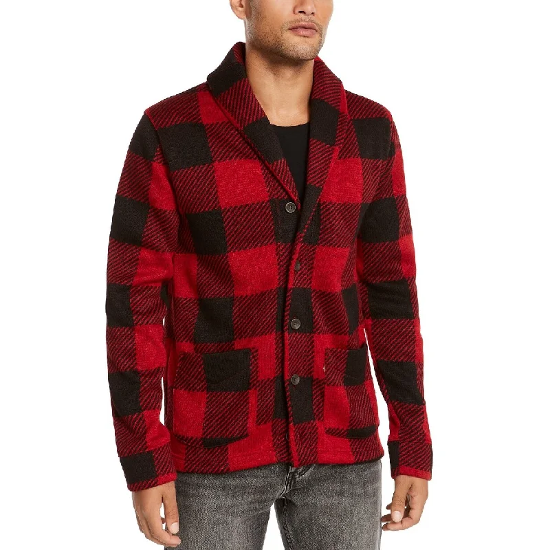 Men's lanai sweater-Levi's Men's Trouss Regular-Fit Buffalo Plaid Cardigan Red Size Large