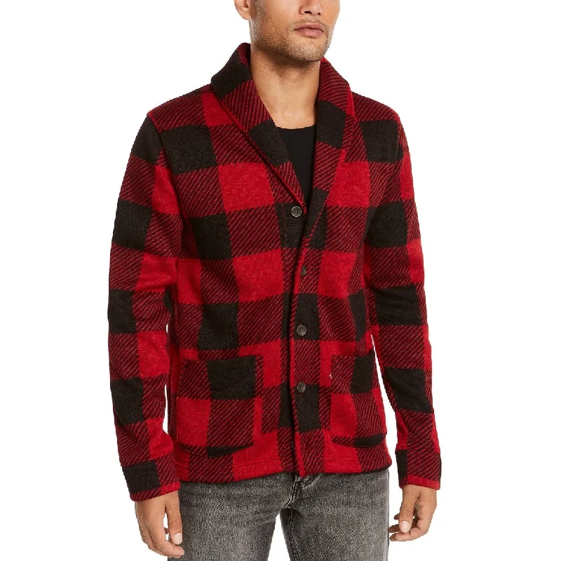 Men's flared cuff sweater-Levi's Men's Trouss Regular-Fit Buffalo Plaid Cardigan Red Size Small