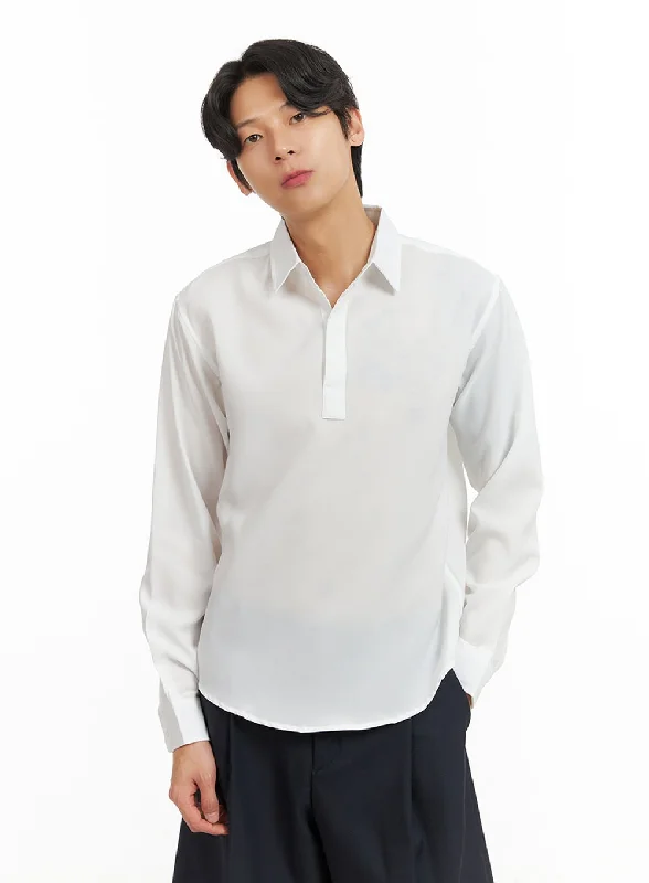 Men’s short-sleeve banded polos-Men's Collared Long Sleeve Shirt IY416