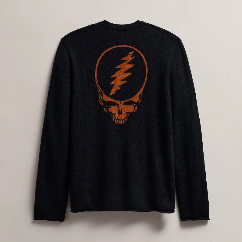 Men's oat sweater-Men's Grateful Dead Recycled Cashmere Sweater - Black/Burnt Orange