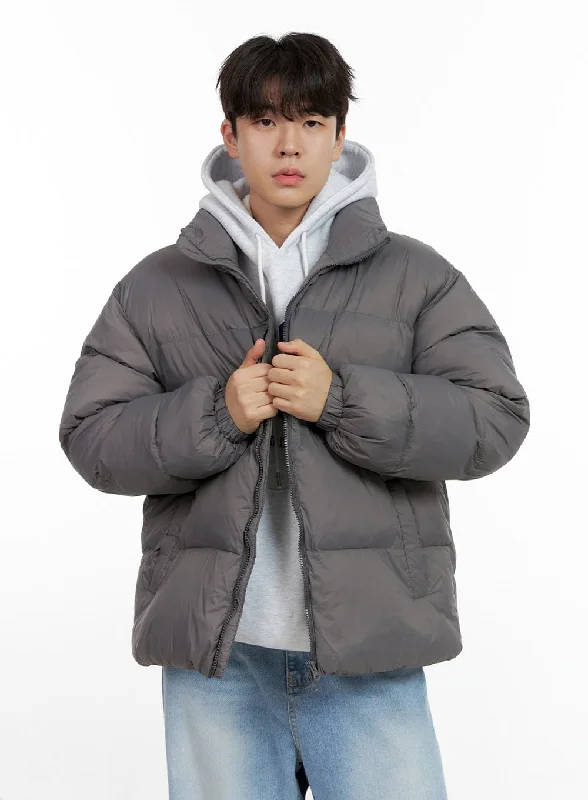 Men’s short-sleeve jut tops-Men's Long Sleeve Nylon Puffer Coat IN422