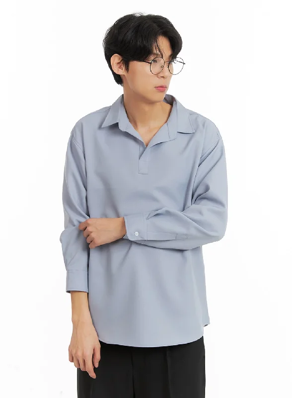 Men’s short-sleeve tor polos-Men's Solid V-Neck Long Sleeve Shirt IA401