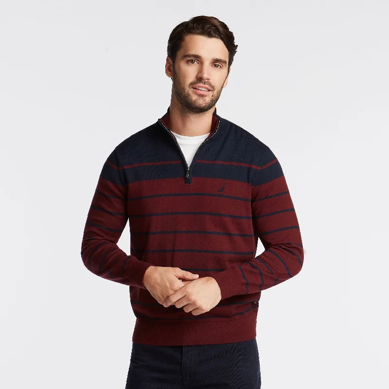 Men's roamer sweater-Nautica Mens Big & Tall Navtech Striped Quarter-Zip Sweater