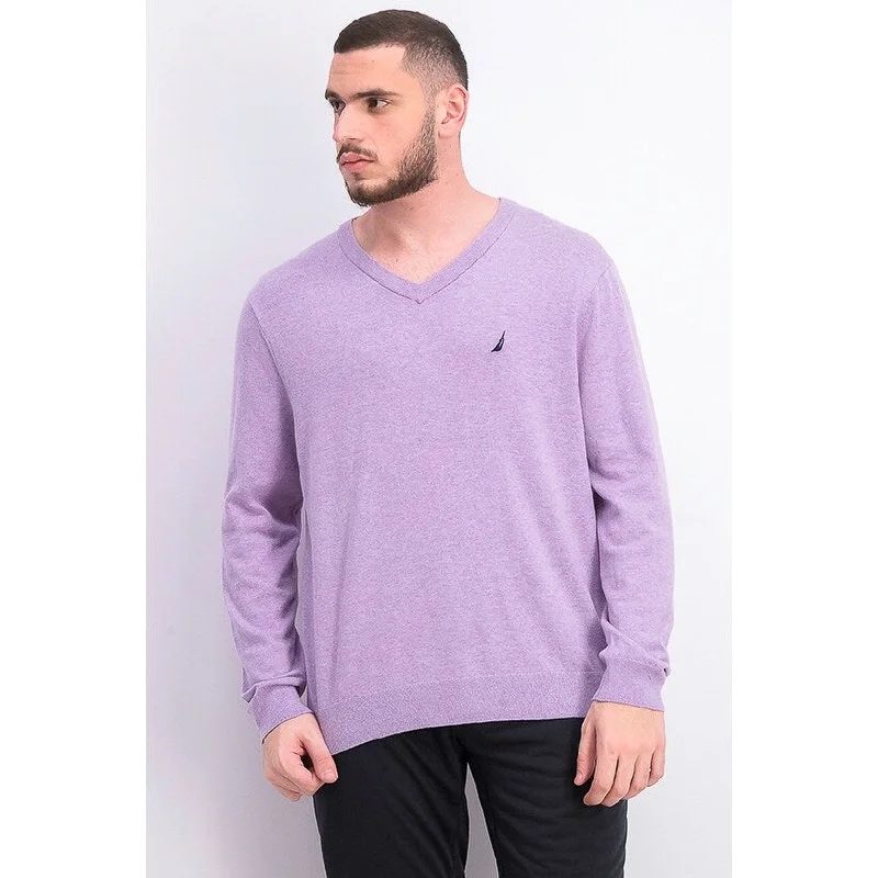 Men's chinook sweater-Nautica Men's Light Weight Jersey V-Neck Sweater Med Purple Size Large