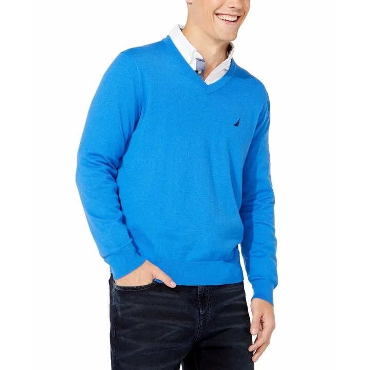 Men's crater knit sweater-Nautica Men's Lightweight Jersey V-Neck Sweater Blue Size X-Large