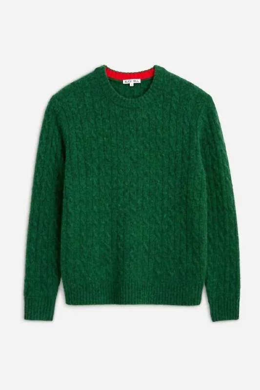 Men's opal sweater-Pilly Cable Crewneck in Heather Pine