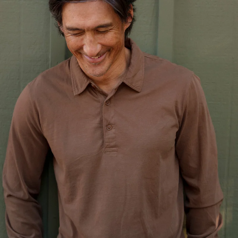 Men’s short-sleeve ash shirts-Pima Cotton Long Sleeve Polo - Dark Earth