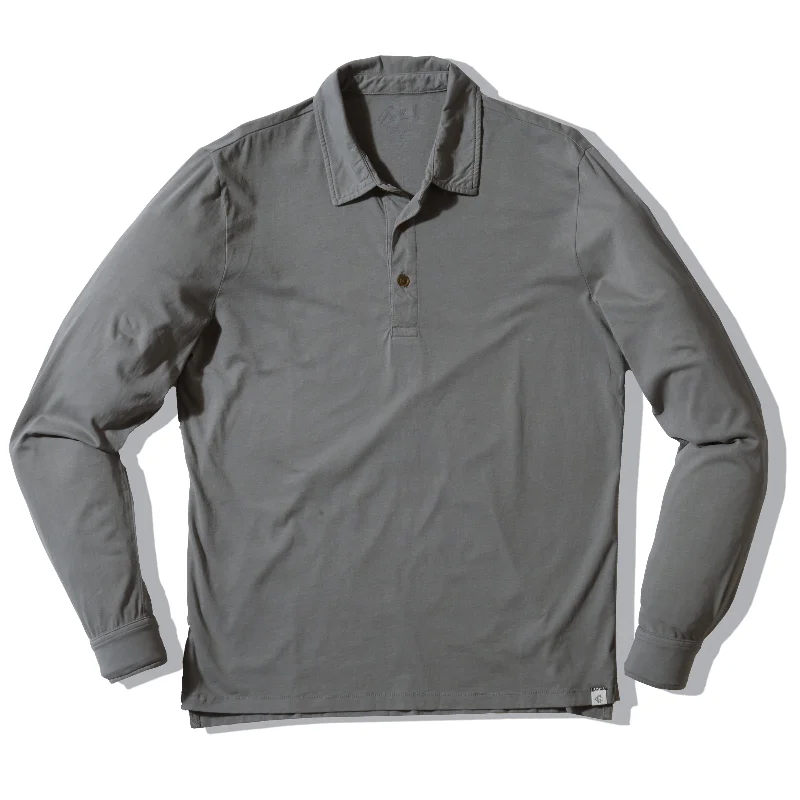 Men’s short-sleeve shale shirts-Pima Cotton Long Sleeve  Polo - Moon Mist