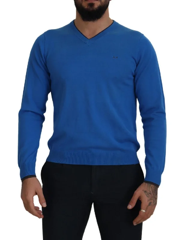 Men's downpour sweater-Sun68  Cotton V-Neck Knitted Men Pullover Men's Sweater