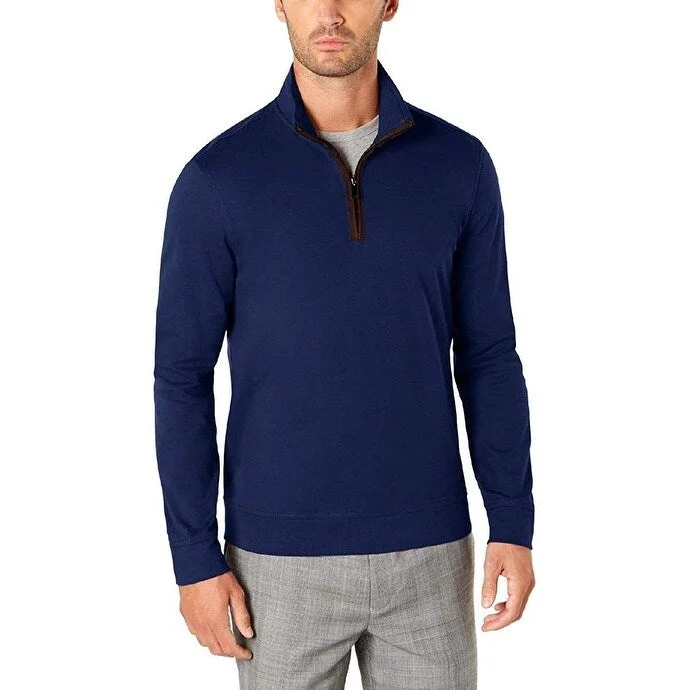 Men's zero-waste sweater-Tasso Elba Men's 1/4-Zip Sweater Blue Size XX-Large