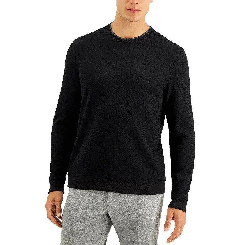 Men's velour sweater-Tasso Elba Men's Crossover Sweater Black Size Extra Large