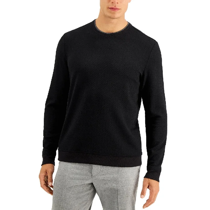 Men's cochineal sweater-Tasso Elba Men's Crossover Textured Sweater Black Size 2 Extra Large