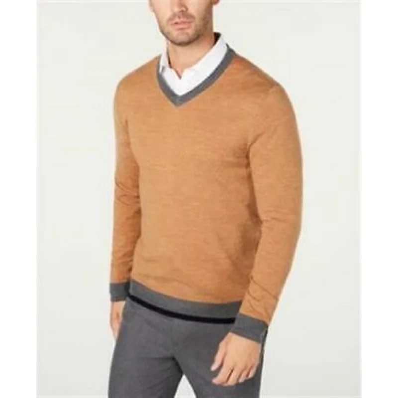 Men's caravanserai sweater-Tasso Elba Men's Merino Wool Blend Solid Sweater Brown Size XL - X-LARGE