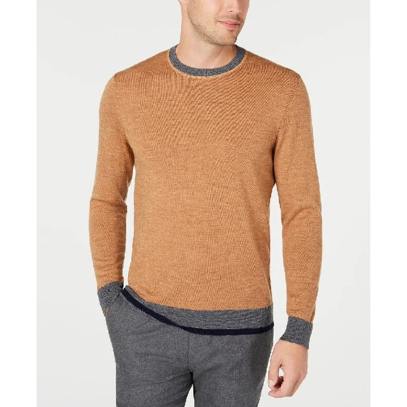 Men's swamp sweater-Tasso Elba Men's Merino Wool Blend Sweater Brown Size XX Large - XX-Large