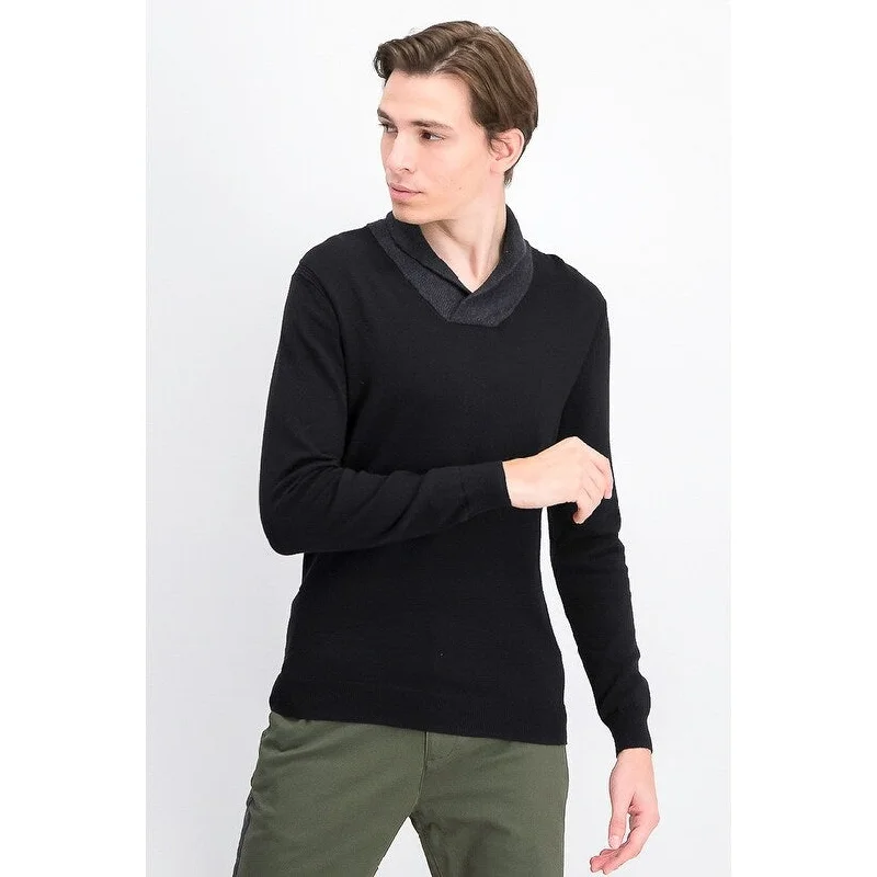 Men's butte sweater-Tasso Elba Men's Shawl-Collar Supima Cotton Sweater Black Size S - Small