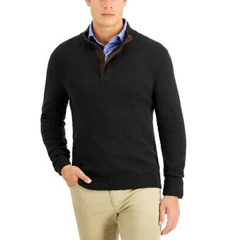 Men's butte sweater-Tasso Elba Men's Supima Cotton Textured 1/4-Zip Sweater Black Size Small