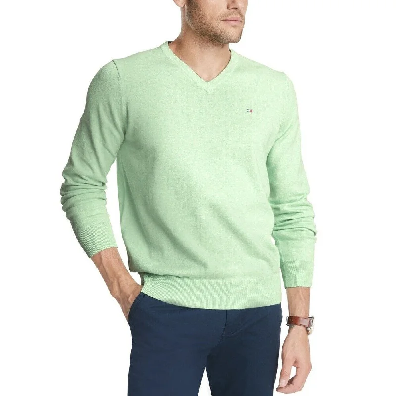 Men's jasper sweater-Tommy Hilfiger Men's Signature Regular-Fit Solid V-Neck Sweater Green Size Large