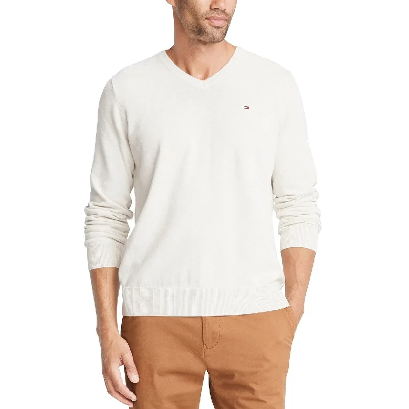 Men's khan sweater-Tommy Hilfiger Men's Signature Regular Fit Solid V Neck Sweater White Size XX-Large