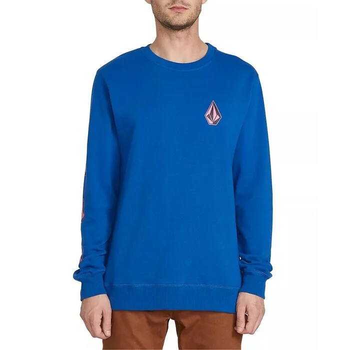 Men's flared cuff sweater-Volcom Men's Brasstacks Deadly Stone Sweatshirt Navy Size Small