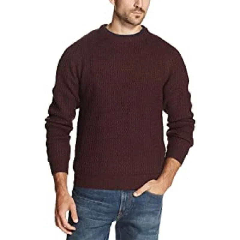 Men's tanner sweater-Weatherproof Men's Sweater Pullover Textured Crewneck Dark Red Size XX-Large - XXL