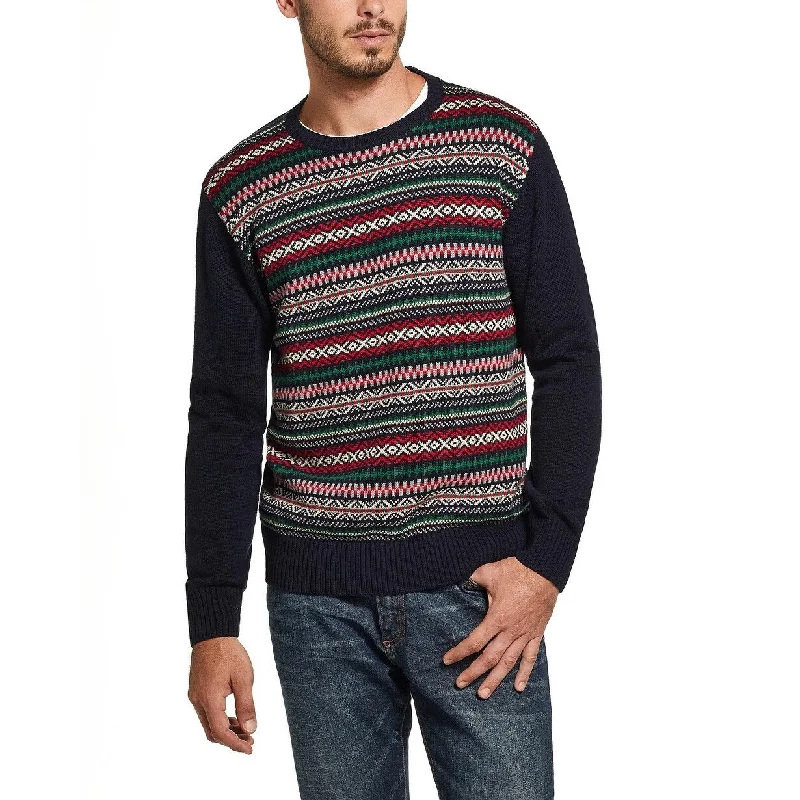 Men's twill knit sweater-Weatherproof Vintage Men's Fair Isle Sweater Navy Size X-Large