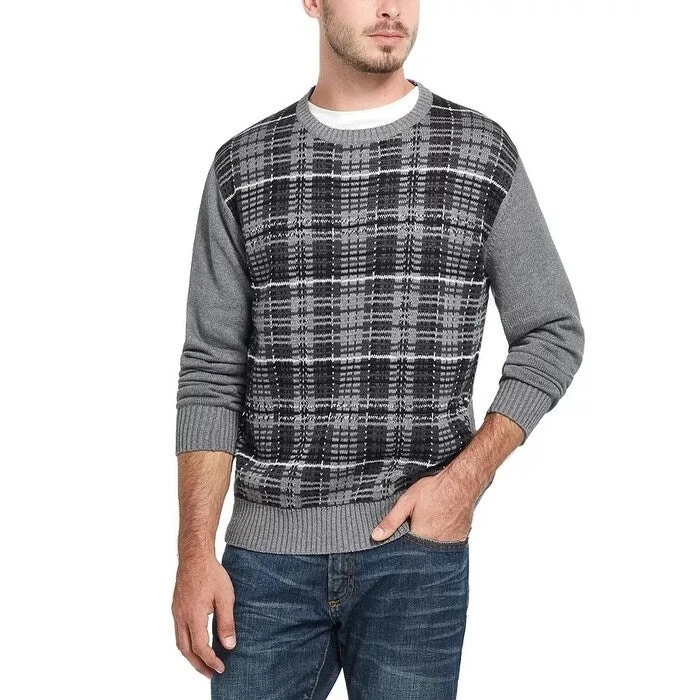 Men's muon sweater-Weatherproof Vintage Men's Plaid Sweater Grey Size XXX-Large