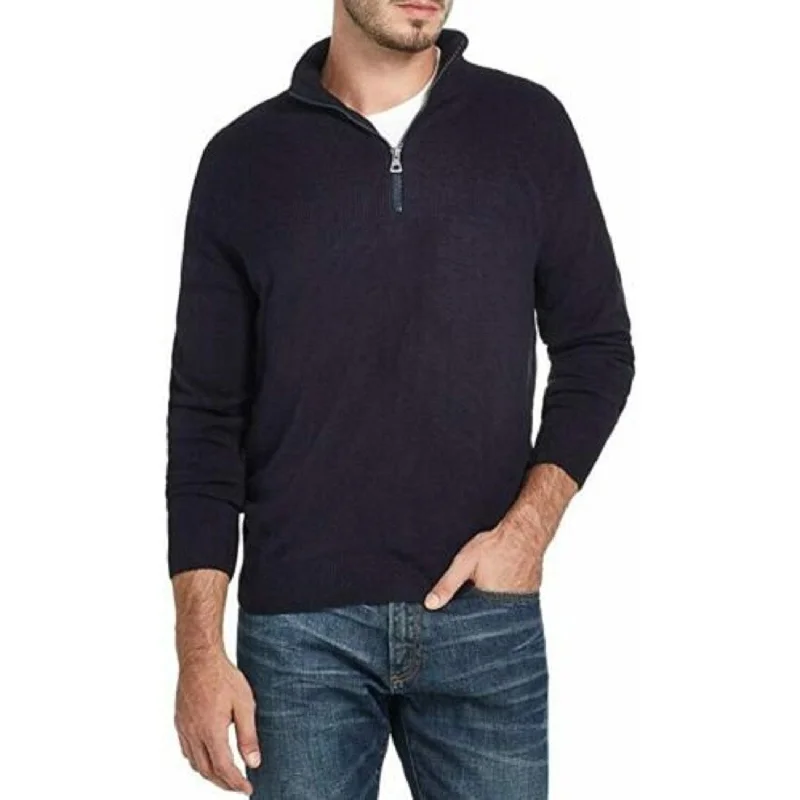 Men's muon sweater-Weatherproof Vintage Men's Soft Touch Quarter-Zip Sweater Navy Size Large