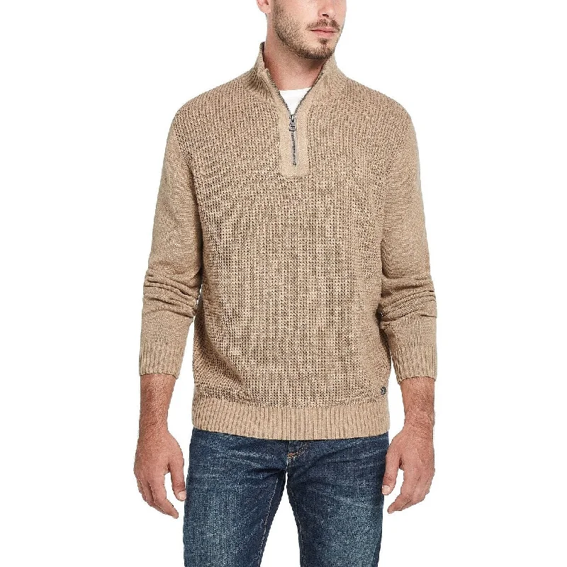 Men's turquoise sweater-Weatherproof Vintage Men's Soft Touch Quarter-Zip Sweater Sand Size X-Large