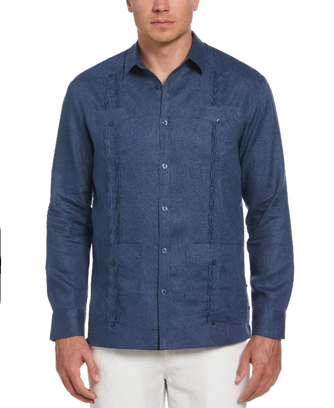 Men’s short-sleeve nexus polos-100% Linen Classic Guayabera Shirt - Long Sleeve - Ensign Blue