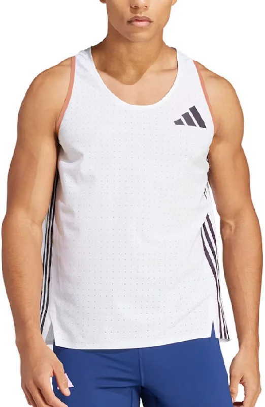 Men’s short-sleeve pebble tops-adidas Adizero Promo Mens Running Vest - White