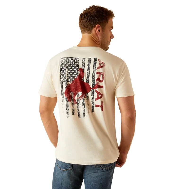 Men’s short-sleeve tuss shirts-'Ariat' Men's Bronco Flag T-Shirt - Off White