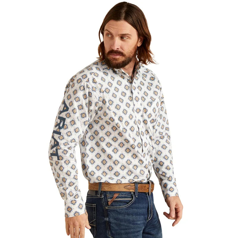 Men’s short-sleeve isle shirts-'Ariat' Men's Team Warner Classic Fit Button Down - White