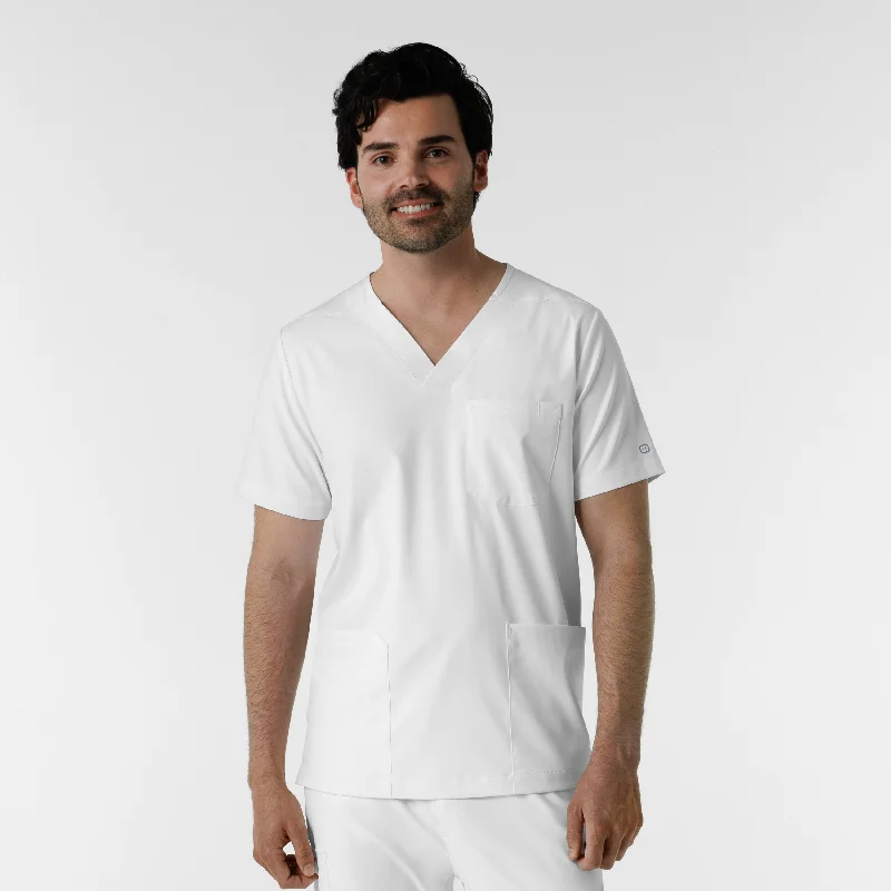 Men’s short-sleeve wick polos-Boundless Men's Multi Pocket V-Neck Scrub Top - White