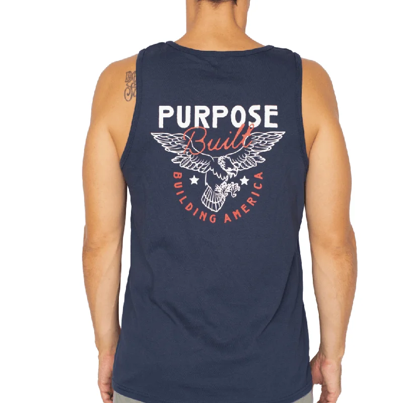 Men’s short-sleeve fen shirts-Building America Tank - Navy