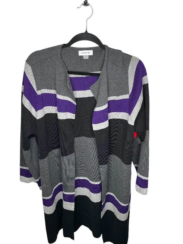 Men’s short-sleeve marsh tops-Cardigan By Calvin Klein In Black & Purple, Size: 1x