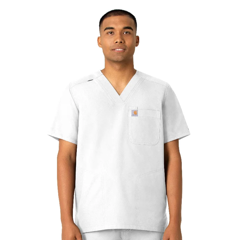 Men’s short-sleeve tuss shirts-Carhartt Force Essentials Men's V-Neck Shirttail Scrub Top - White