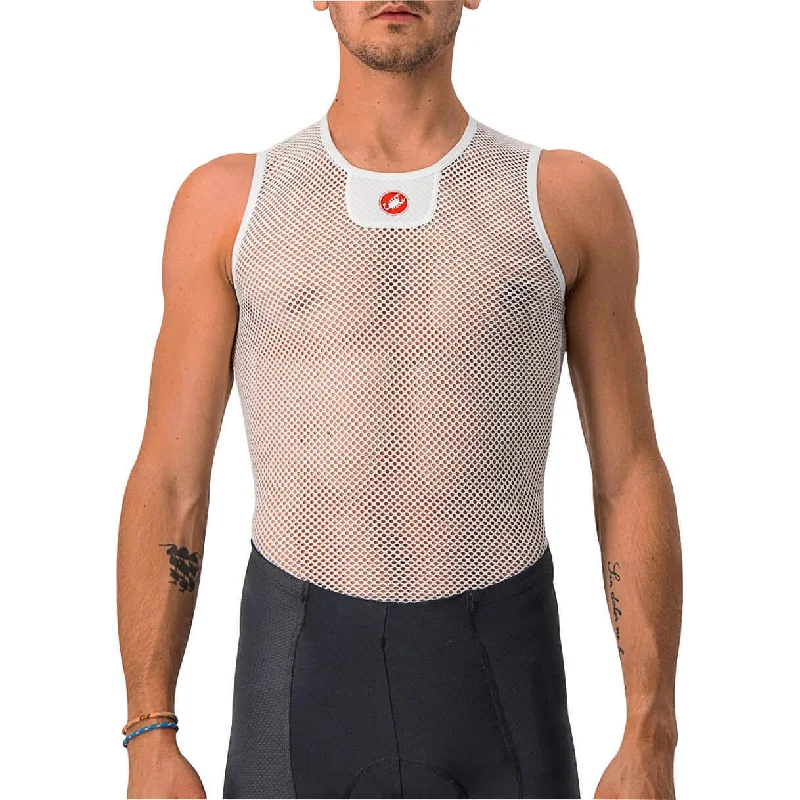 Men’s short-sleeve tuss shirts-Castelli Core Mesh 3 Sleeveless Mens Cycling Base Layer - White