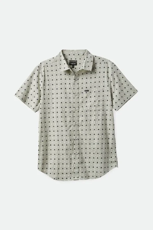 Men’s short-sleeve banded polos-Charter Print S/S Woven - Mineral Grey/Washed Navy/Off White