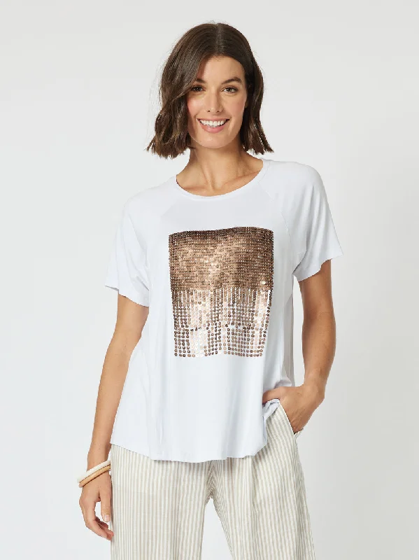 Men’s short-sleeve wold tops-Clarity Sequin Patch Tee White/Bronze