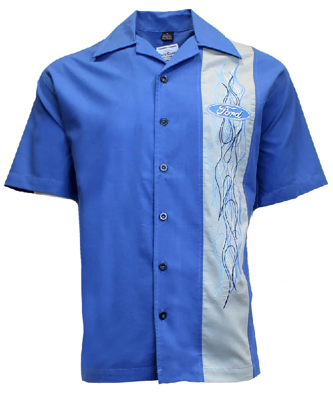 Men’s short-sleeve eon tops-'David Carey' Men's Ford Flames Club Button Down - Blue / White