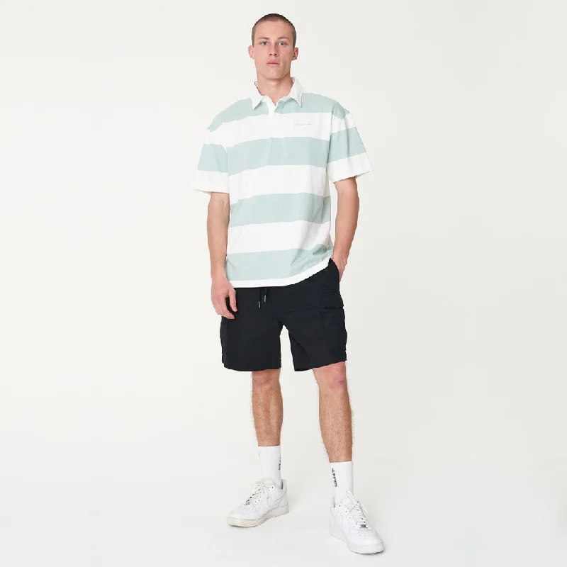 Men’s short-sleeve yoke polos-Huffer Mens Optimist SS Grand Rugby Tee White/Sage