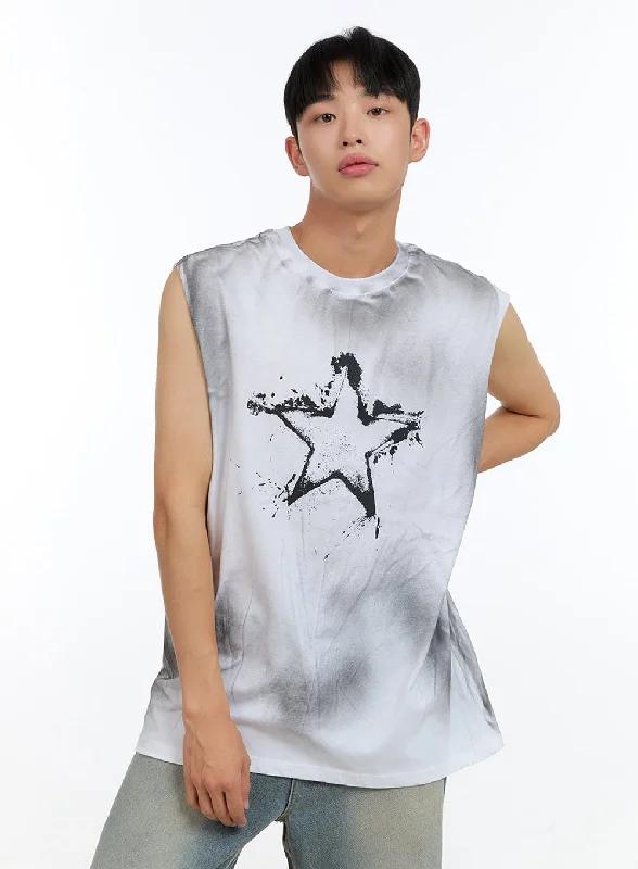 Men’s short-sleeve vug tees-Men's Star Graphic Tank Top IG416