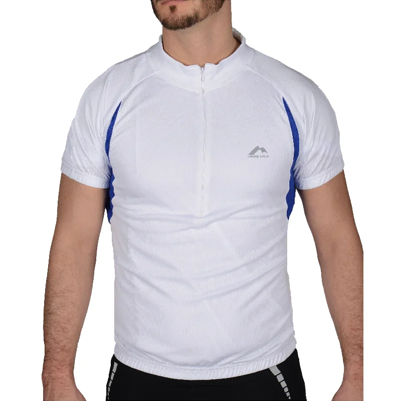 Men’s short-sleeve fell tees-More Mile Short Sleeve Half Zip Mens Cycling Jersey - White