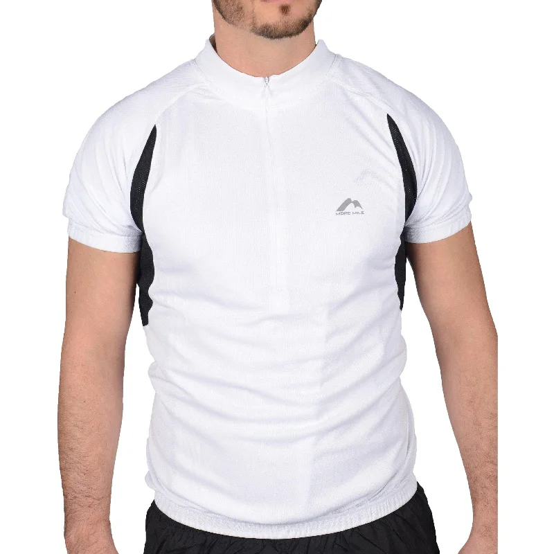 Men’s short-sleeve outcrop polos-More Mile Short Sleeve Half Zip Mens Cycling Jersey - White