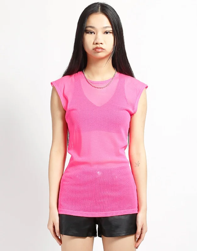 Men’s short-sleeve quirk polos-MUSCLE TANK FISHNET PINK