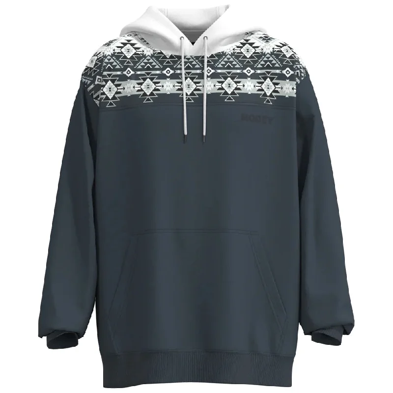 Men’s short-sleeve xylem shirts-'Hooey' Men's "Ridge" Aztec Pattern Hoody - White / Denim