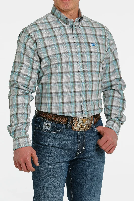 Men’s short-sleeve hilt tees-'Cinch' Men's Plaid Classic Fit Button Down - White / Green / Brown