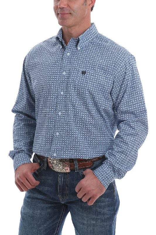 Men’s short-sleeve tor polos-'Cinch' Men's Western Dot Print Button Down - Blue / White