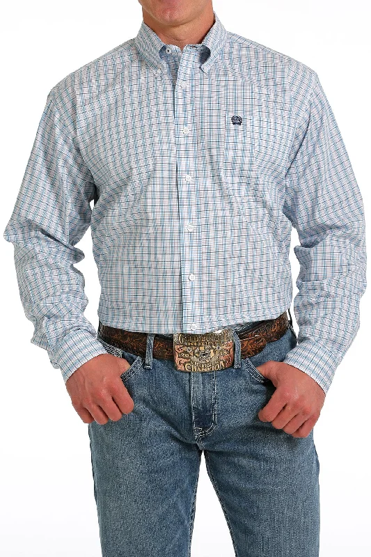 Men’s short-sleeve ledge shirts-'Cinch' Men's Western Classic Fit Stretch Button Down - White / Turquoise / Red